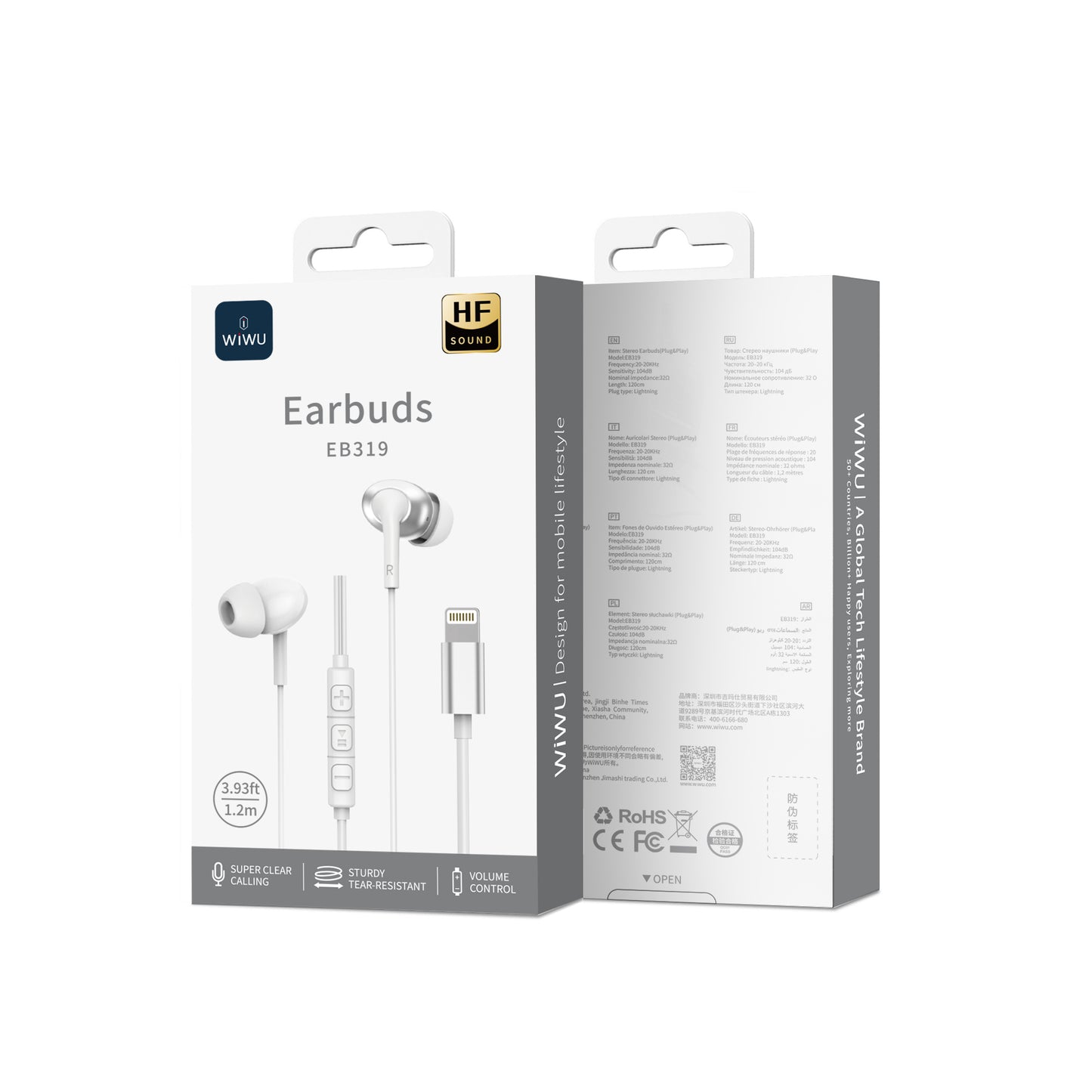 Écouteurs Lightning filaires stéréo WiWU EB319 - Blanc