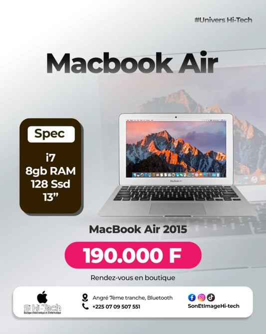 MacBook Air Core i7 - 2015 - 8Go/128Go - Retina 13" - Clavier QWERTY