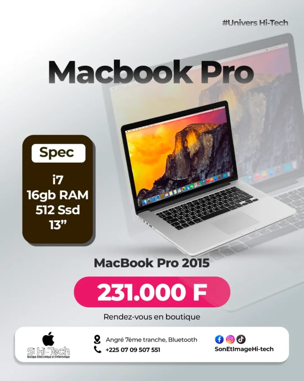 MacBook Pro Core i7 - 2015 - 16Go/512Go - Retina 13" - Clavier QWERTY