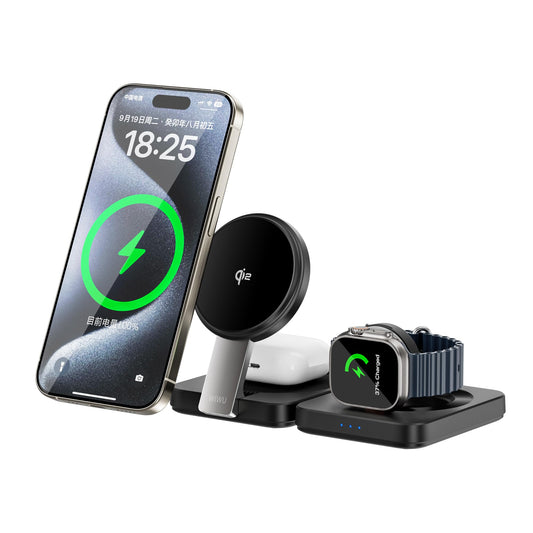 Chargeur sans fil pliable WiWU Wi-W028 Qi2 3 en 1 - Noir