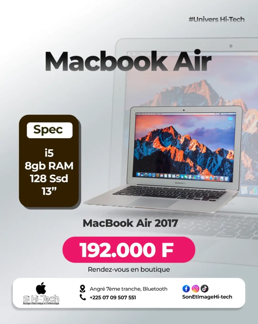 MacBook Air Core i7 - 2017 - 8Go/128Go - Retina 13" - Clavier QWERTY