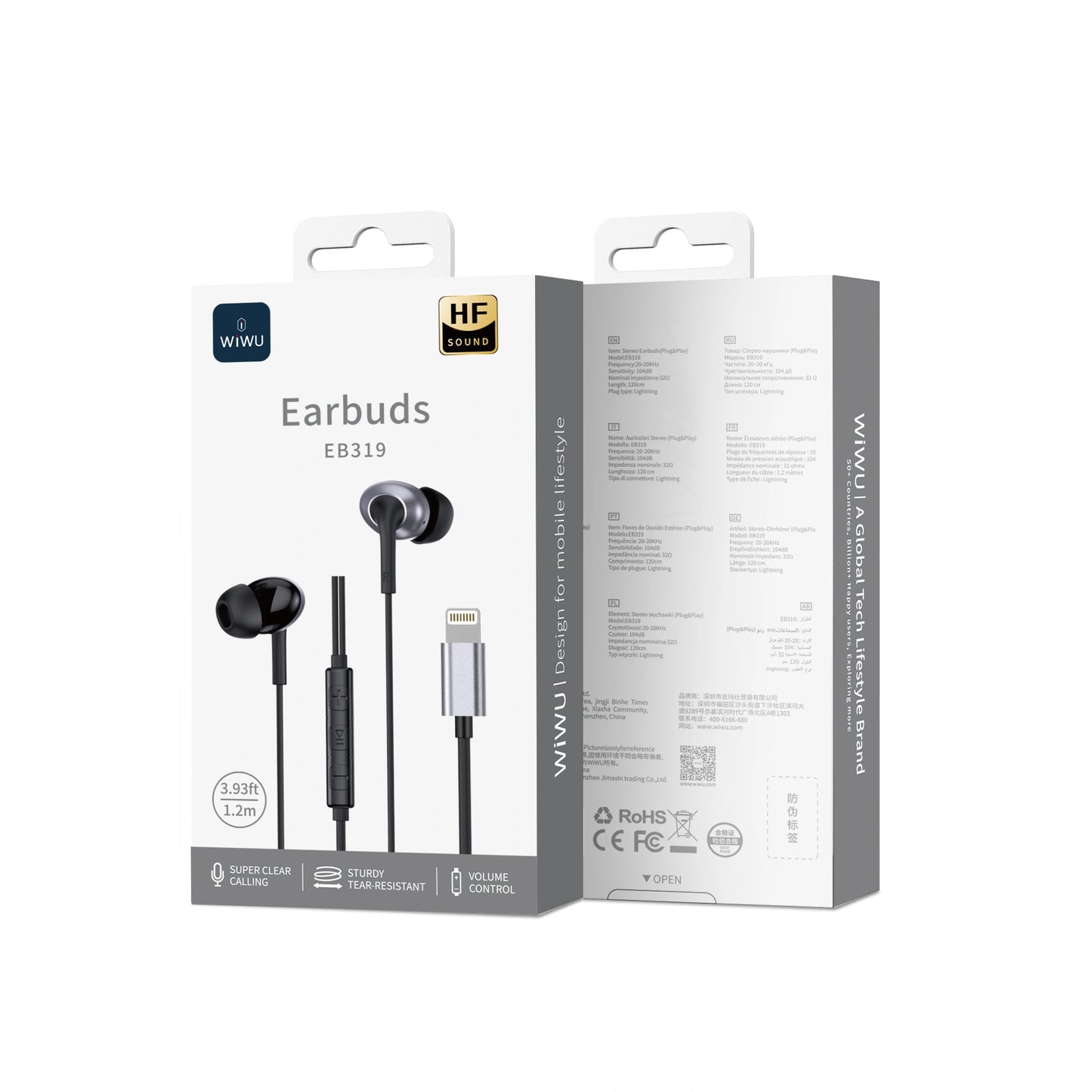 Écouteurs Lightning filaires stéréo WiWU EB319 - Noir