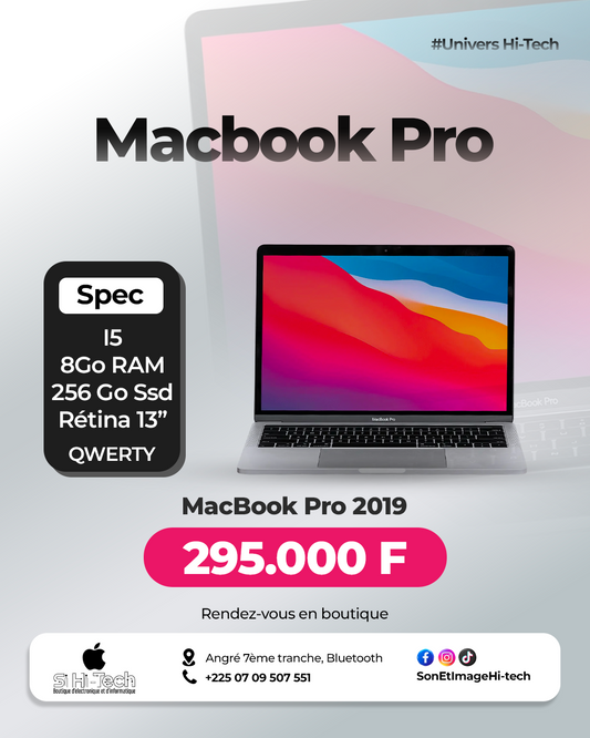 MacBook Pro Core i5 - 2019 - 8Go/256Go - Retina 13" - Clavier QWERTY