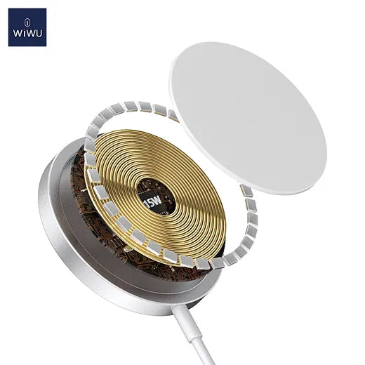 Adaptateur magnétique Qi universel sans fil WiWU 15W Magsafe Chargeur de bureau - Blanc